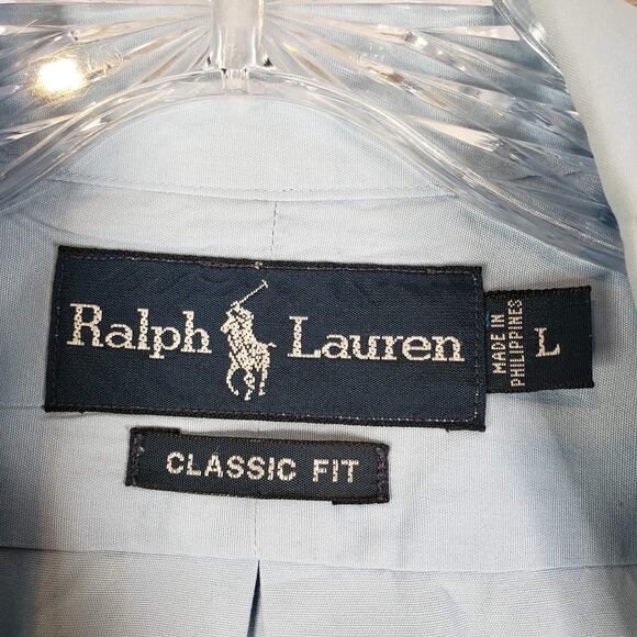 Polo Ralph Lauren Shirt Mens Size Large Solid Blue Button Down Oxford LS - Picture 7 of 8